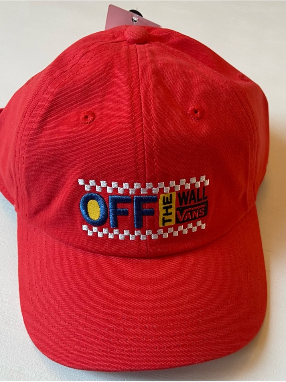 Vans Red 'Off The Wall' Checkerboard Logo Cap